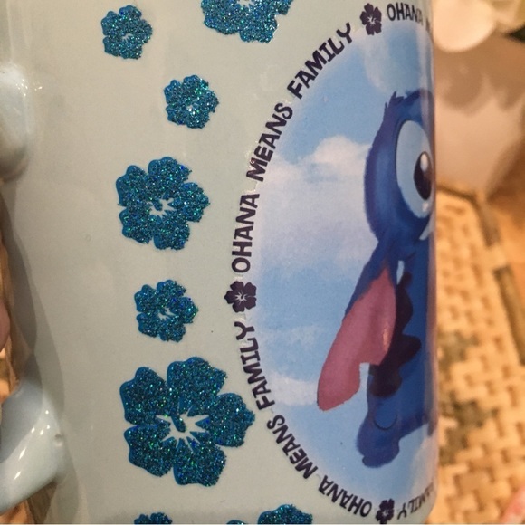 LILO AND STITCH DISNEY MUG. Ohana means family blue glitter mug cup - Picture 4 of 4